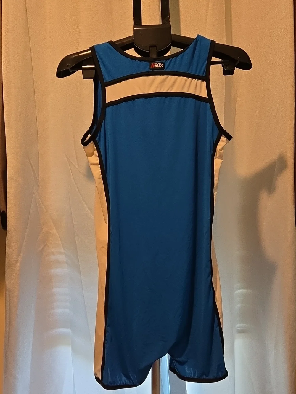JJSOX Athletic Blue and White Performance Singlet with Red Logo - Picture 2 of 5